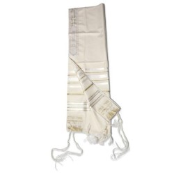 Talitnia Traditional Pure Wool Tallit - White with Gold Stripes