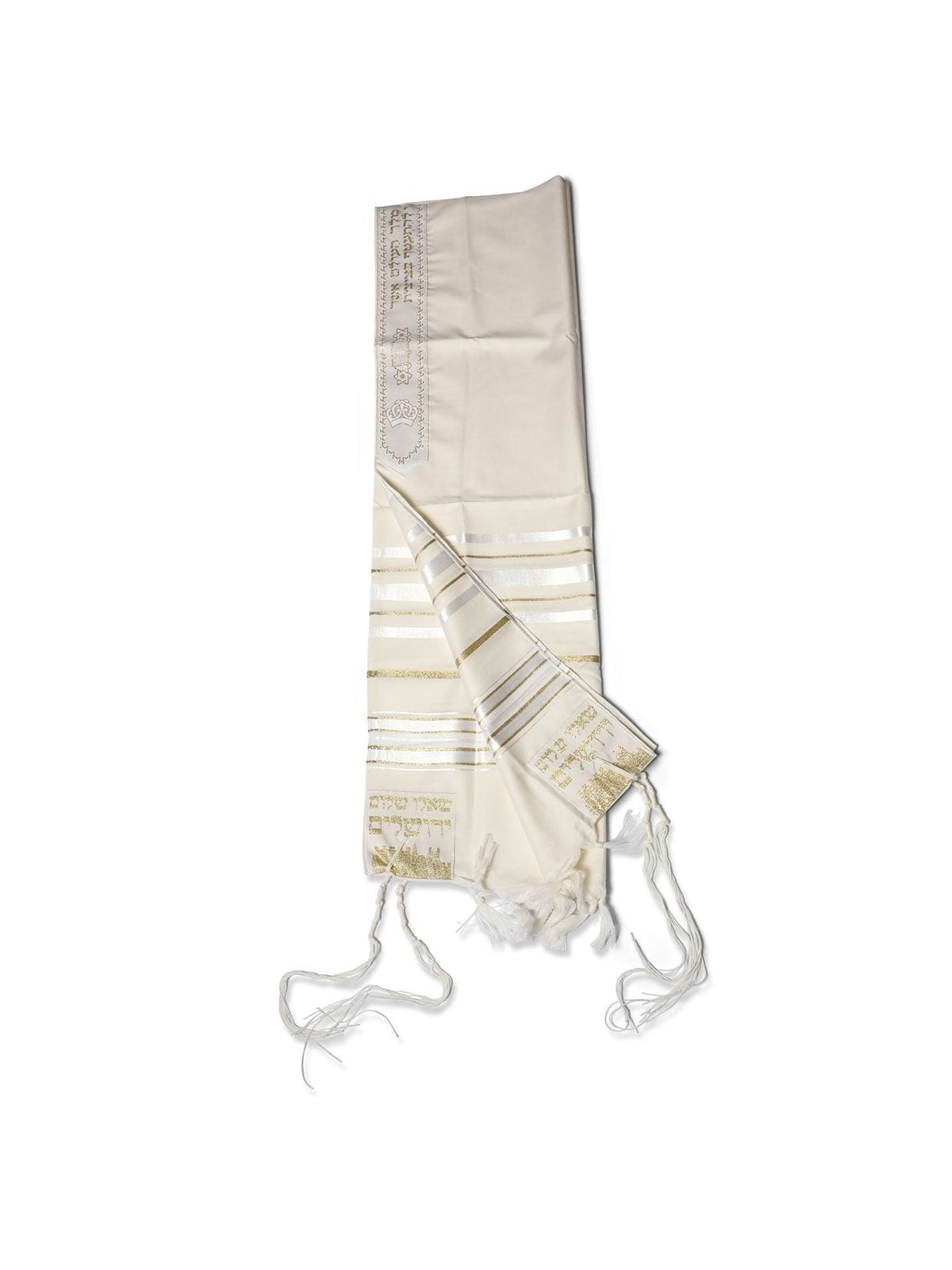 Talitnia Traditional Pure Wool Tallit - White with Gold Stripes