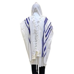 Traditional Wool Bar Mitzvah Tallit with Blue and Gold Stripes