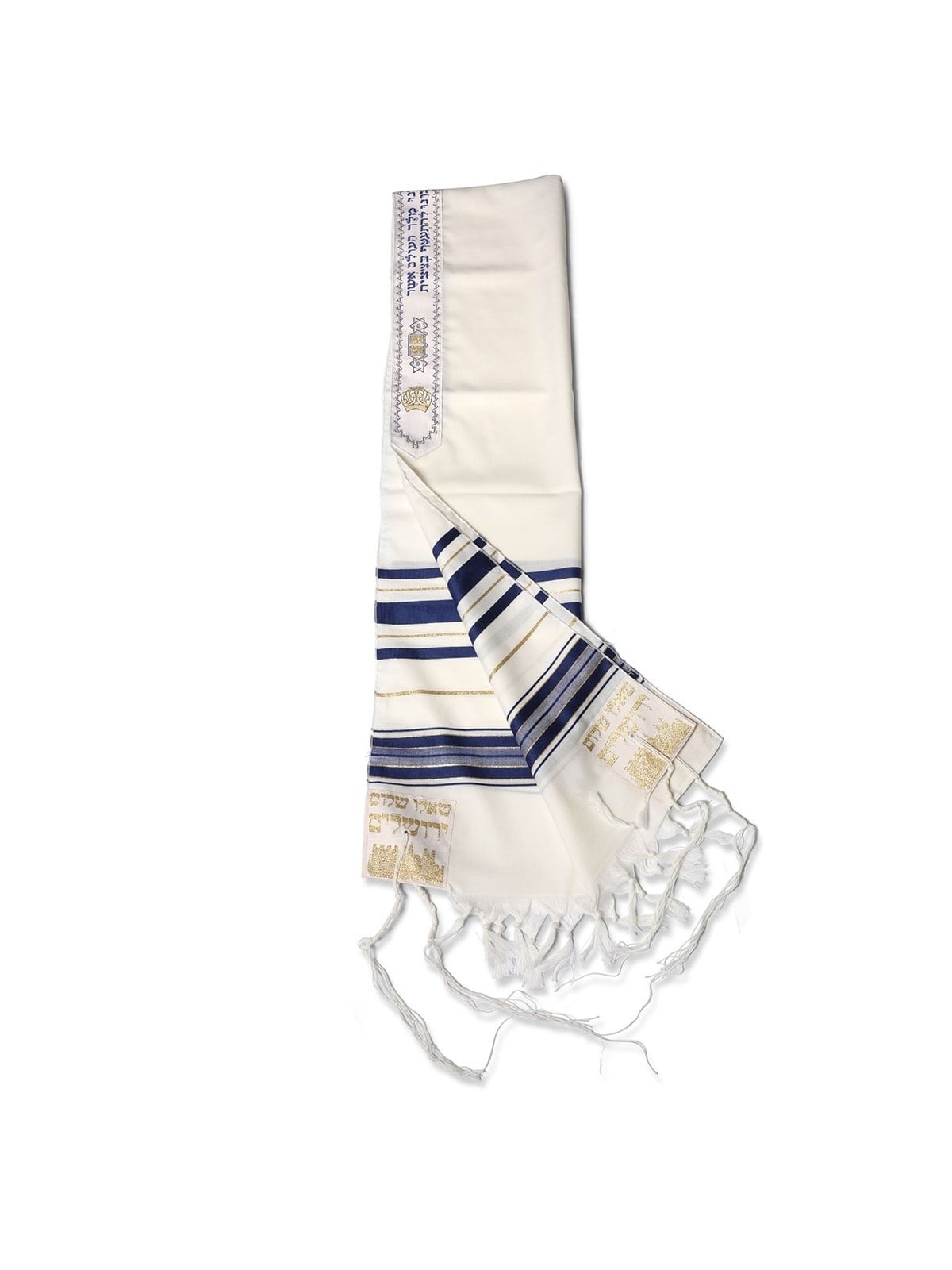 Traditional Wool Bar Mitzvah Tallit with Blue and Gold Stripes
