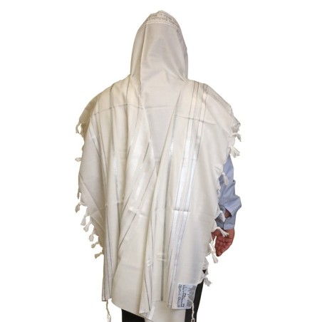 Talitnia Traditional Pure Wool White and Silver Stripes Tallit (Prayer