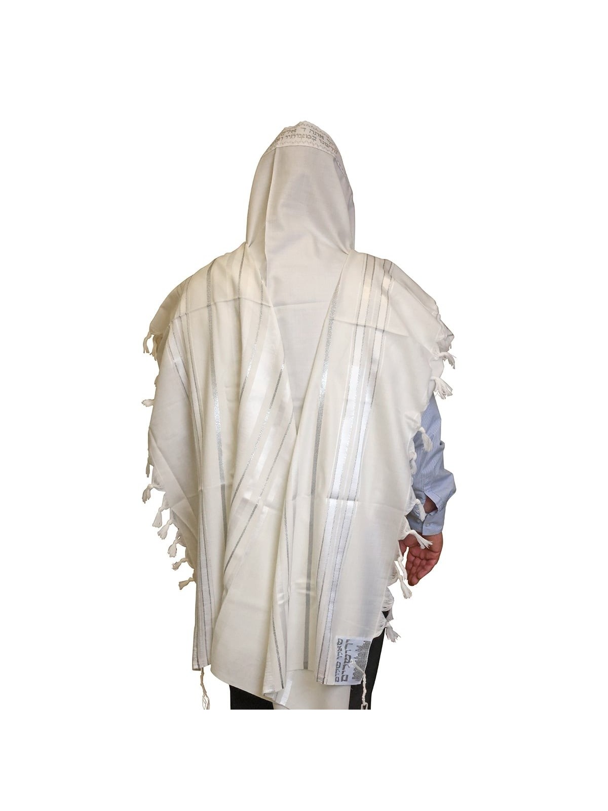 Talitnia Traditional Pure Wool White and Silver Stripes Tallit (Prayer