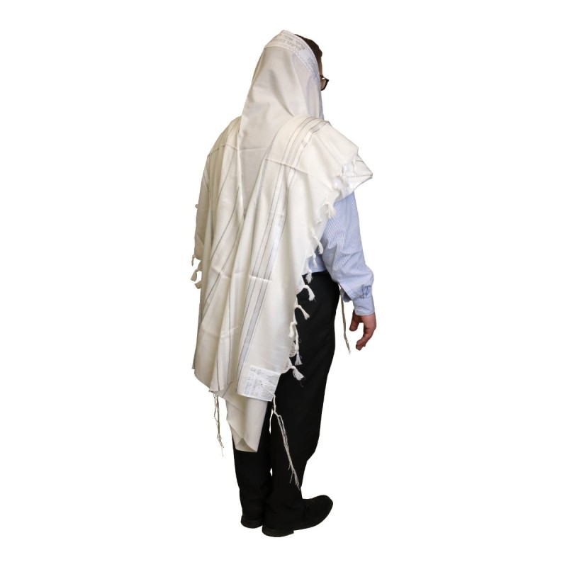 Talitnia Traditional Pure Wool White and Silver Stripes Tallit (Prayer