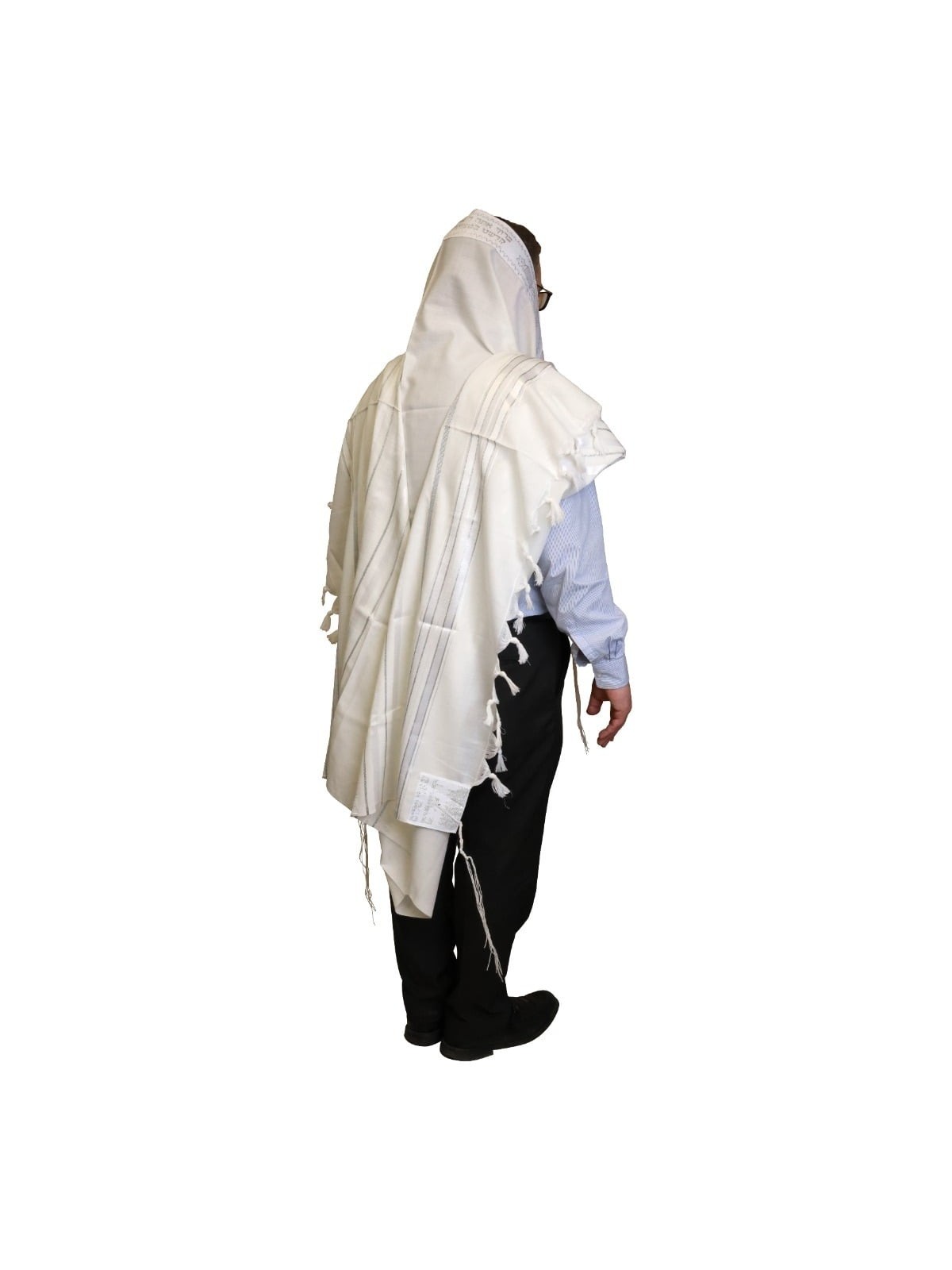 Talitnia Traditional Pure Wool White and Silver Stripes Tallit (Prayer