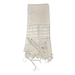 Talitnia Traditional Pure Wool White and Silver Stripes Tallit (Prayer