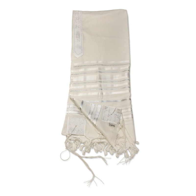 Talitnia Traditional Pure Wool White and Silver Stripes Tallit (Prayer