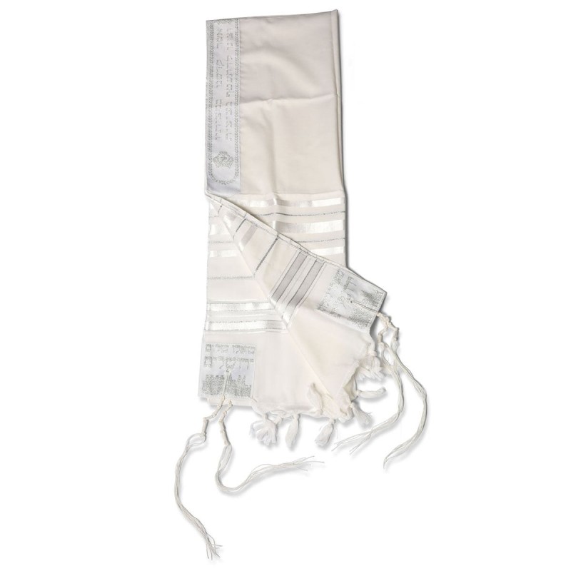 Talitnia Traditional Pure Wool White and Silver Stripes Tallit (Prayer