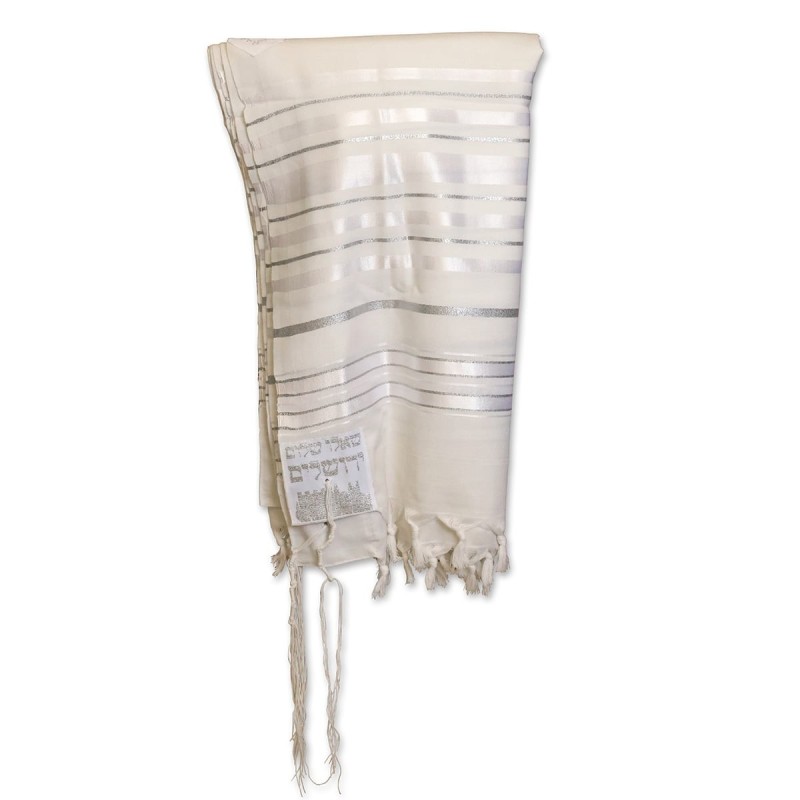 Talitnia Traditional Pure Wool White and Silver Stripes Tallit (Prayer