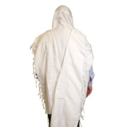White Acrylic Tallit (Prayer Shawl) with Silver Stripes and Baroque-Pa