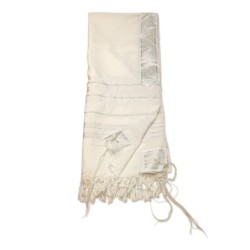 White Acrylic Tallit (Prayer Shawl) with Silver Stripes and Baroque-Pa