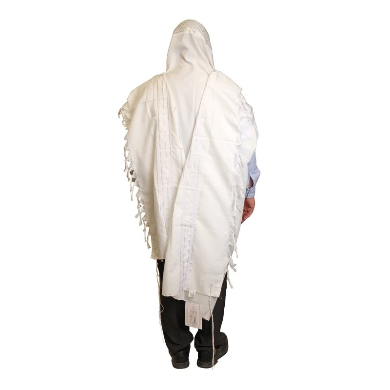 White Acrylic Tallit (Prayer Shawl) with Silver Stripes and Baroque-Pa