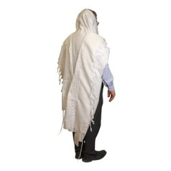 White Acrylic Tallit (Prayer Shawl) with Silver Stripes and Baroque-Pa