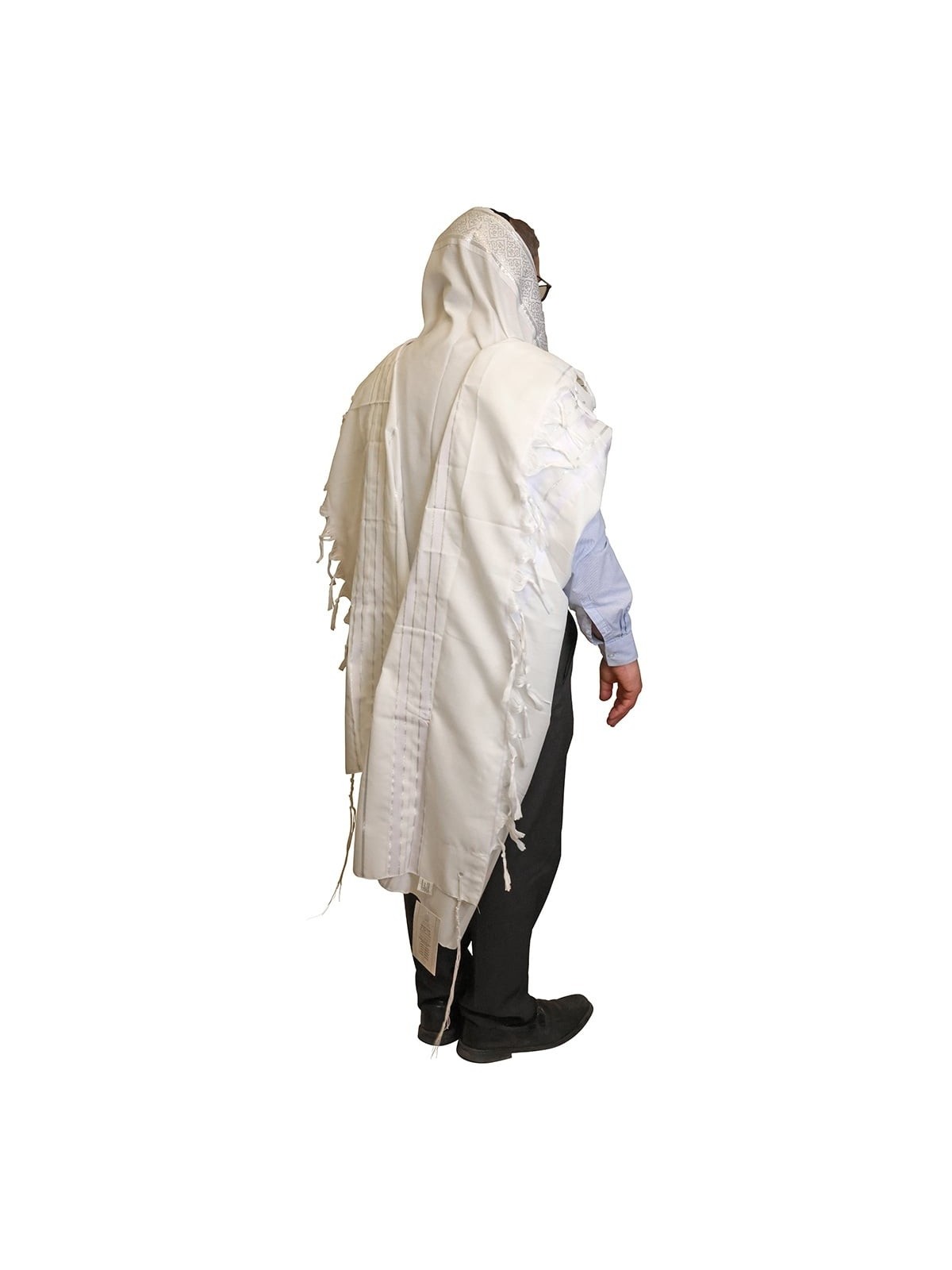 White Acrylic Tallit (Prayer Shawl) with Silver Stripes and Baroque-Pa