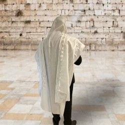 White Acrylic Tallit (Prayer Shawl) with Silver Stripes and Baroque-Pa