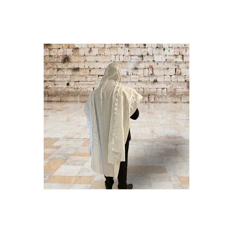 White Acrylic Tallit (Prayer Shawl) with Silver Stripes and Baroque-Pa