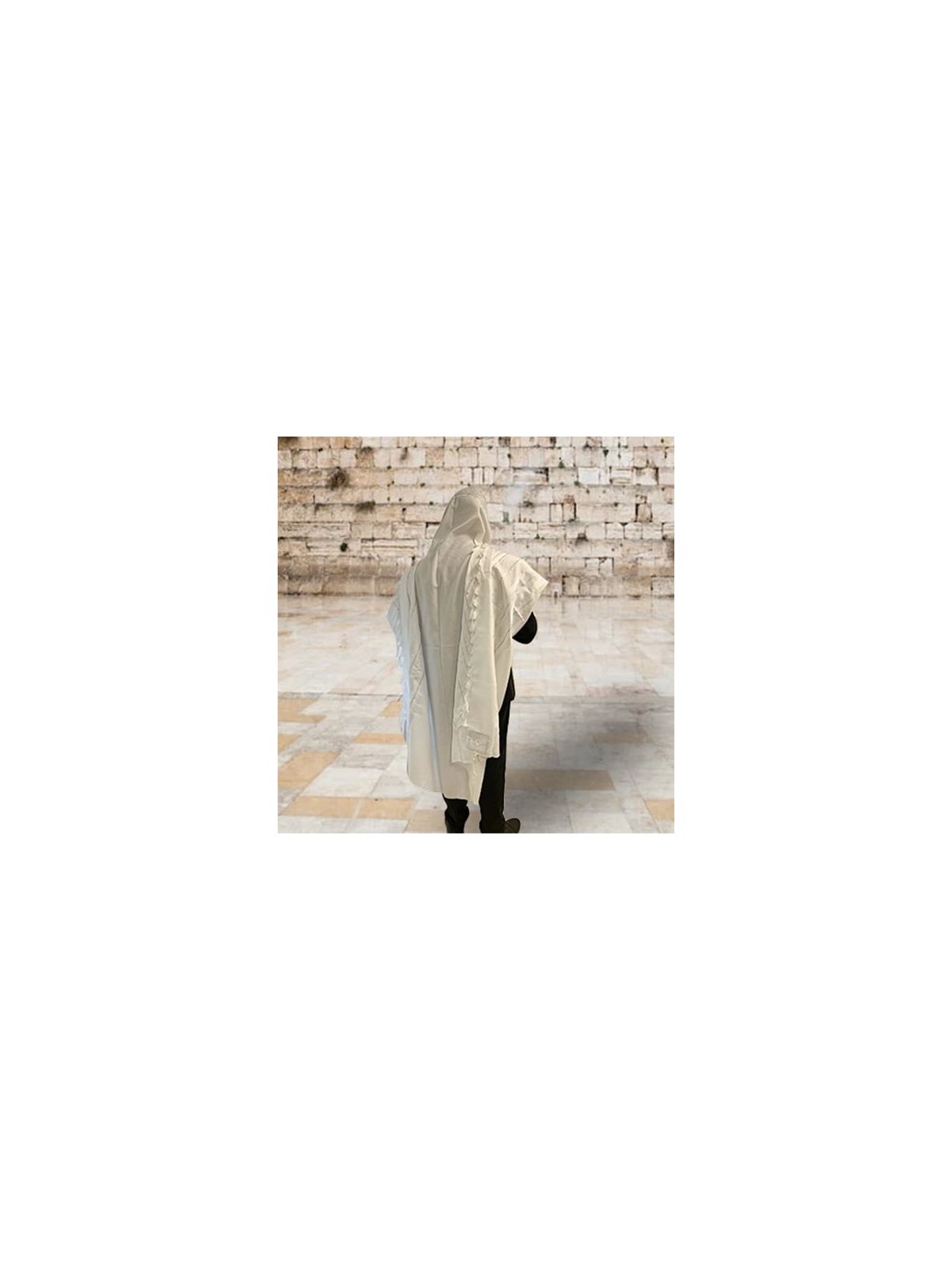 White Acrylic Tallit (Prayer Shawl) with Silver Stripes and Baroque-Pa