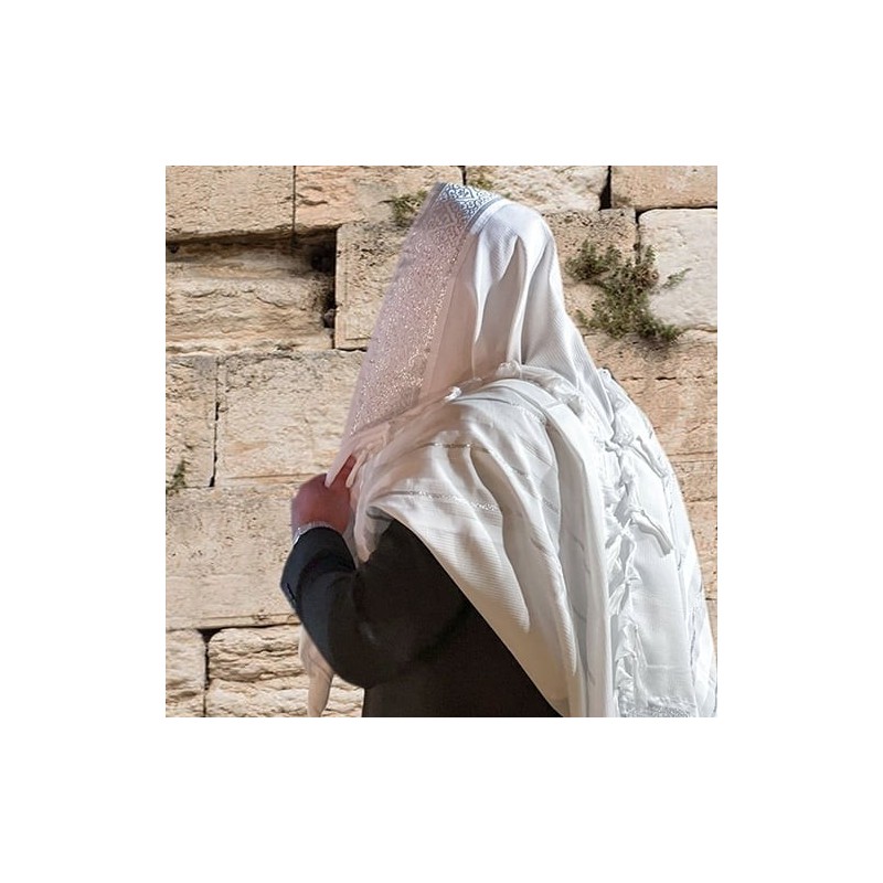 White Acrylic Tallit (Prayer Shawl) with Silver Stripes and Baroque-Pa