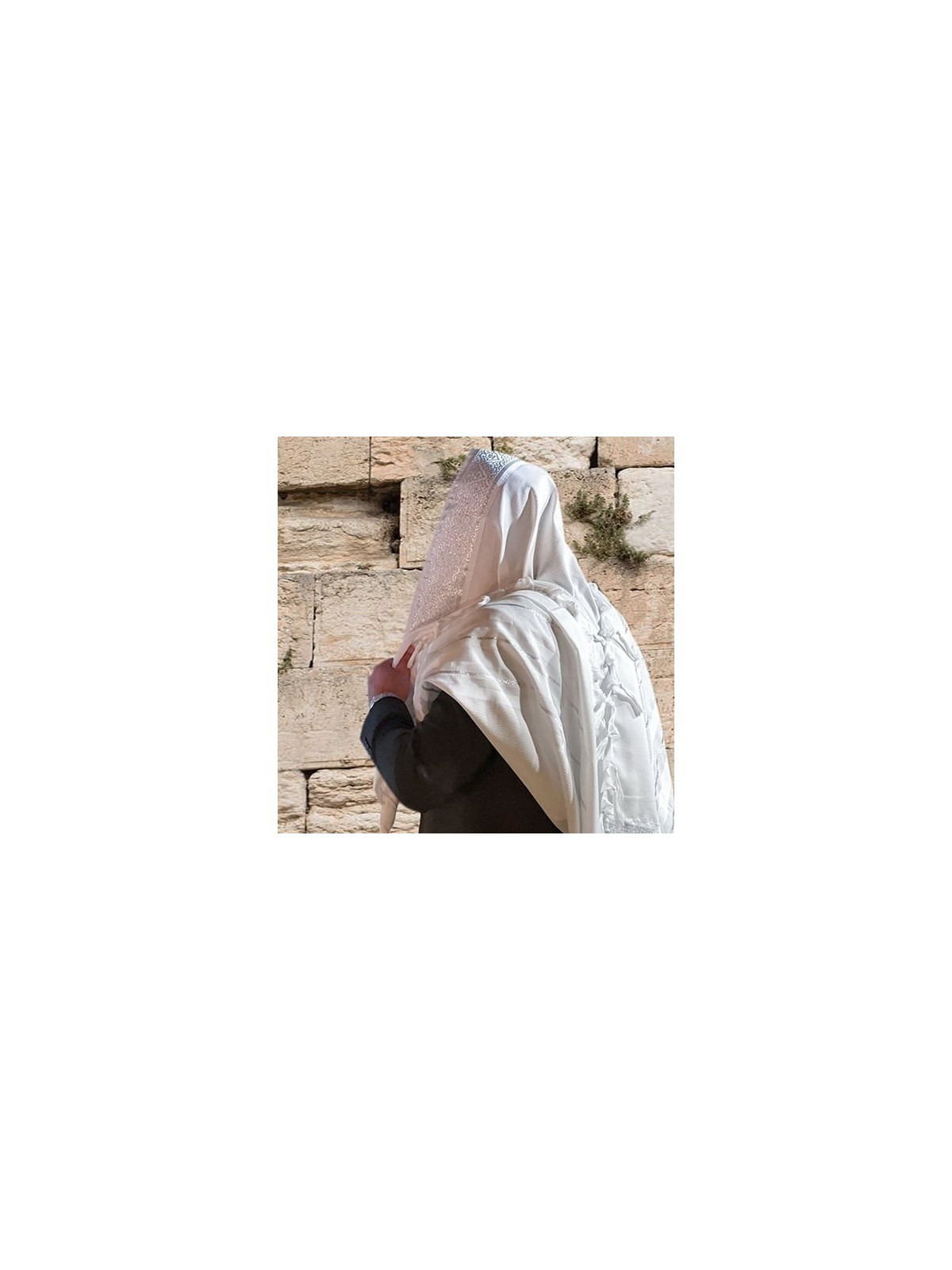 White Acrylic Tallit (Prayer Shawl) with Silver Stripes and Baroque-Pa