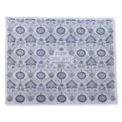 Personalized Embroidered Challah Cover - Blue Floral Pattern on White