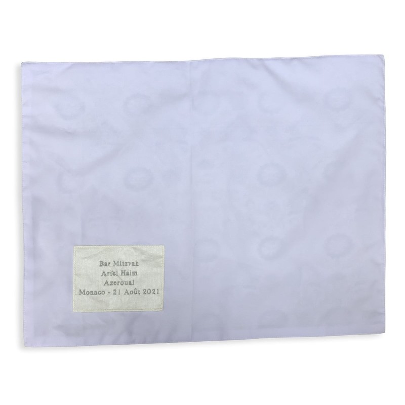 Personalized Embroidered Challah Cover - Blue Floral Pattern on White