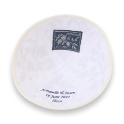 Personalized Embroidered Silk Kippah - Pomegranates and Birds