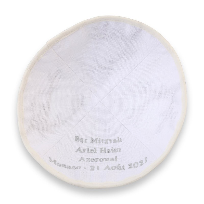 Personalized Embroidered Silk Kippah - Pomegranates and Birds