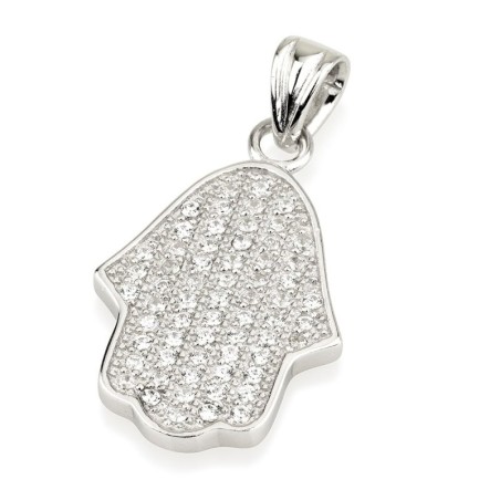 Sterling Silver Hamsa Pendant Necklace With Zircon Stones