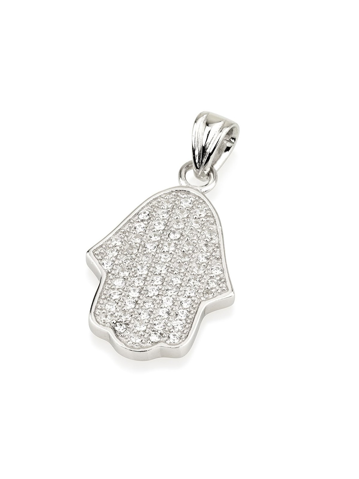 Sterling Silver Hamsa Pendant Necklace With Zircon Stones