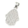 Sterling Silver Hamsa Pendant Necklace With Zircon Stones