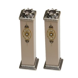 Wood Pewter Candlesticks by Ester Shahaf | Jewish Gift from Israel