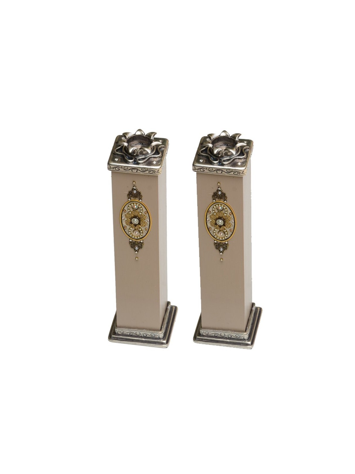 Wood Pewter Candlesticks by Ester Shahaf | Jewish Gift from Israel