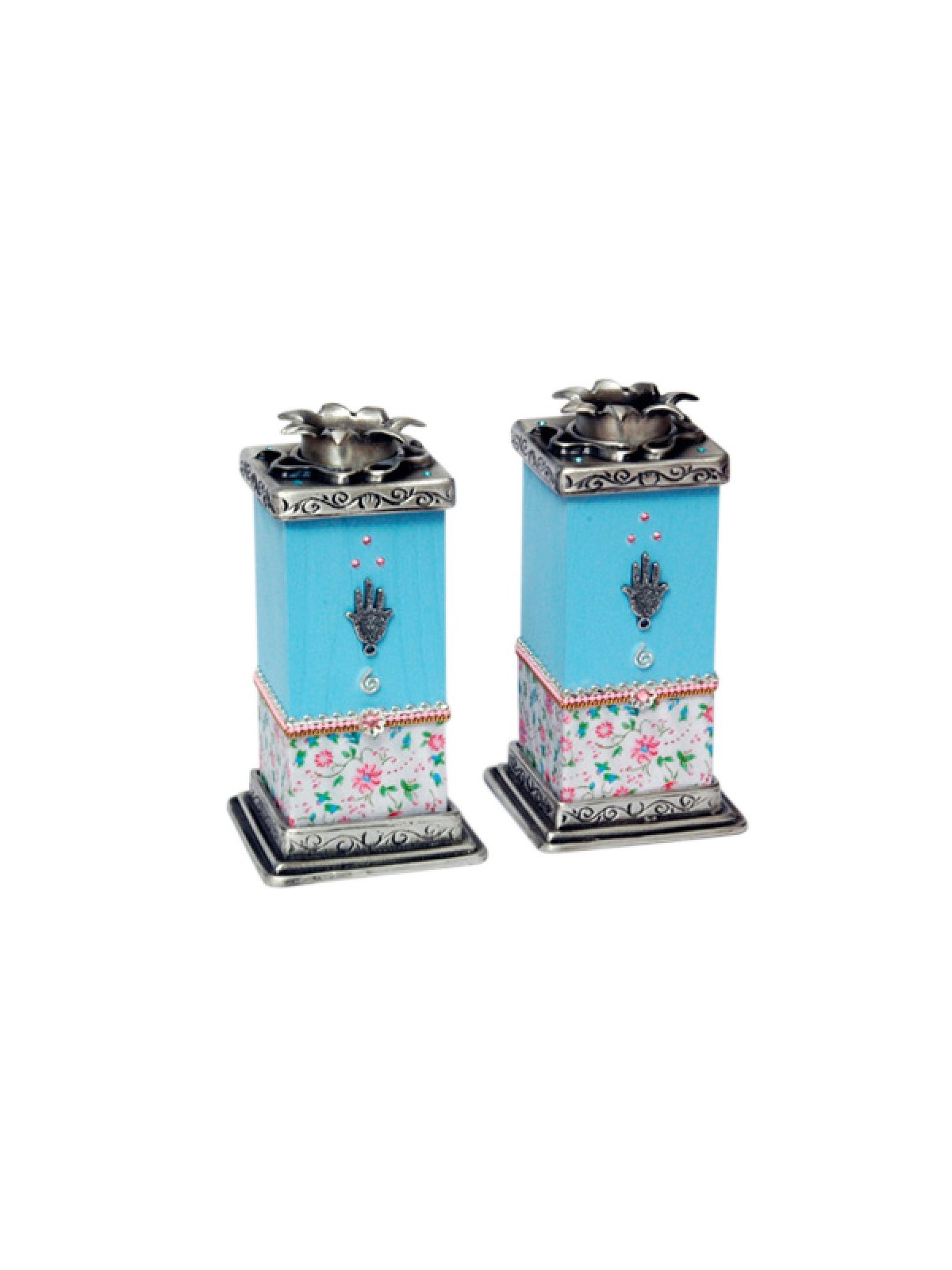 Ester Shahaf Hamsa Flower Candlesticks | Jewish Gift from Israel