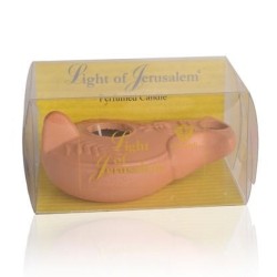 Light of Jerusalem Scented Candle in Clay Lamp Holder - Natural
