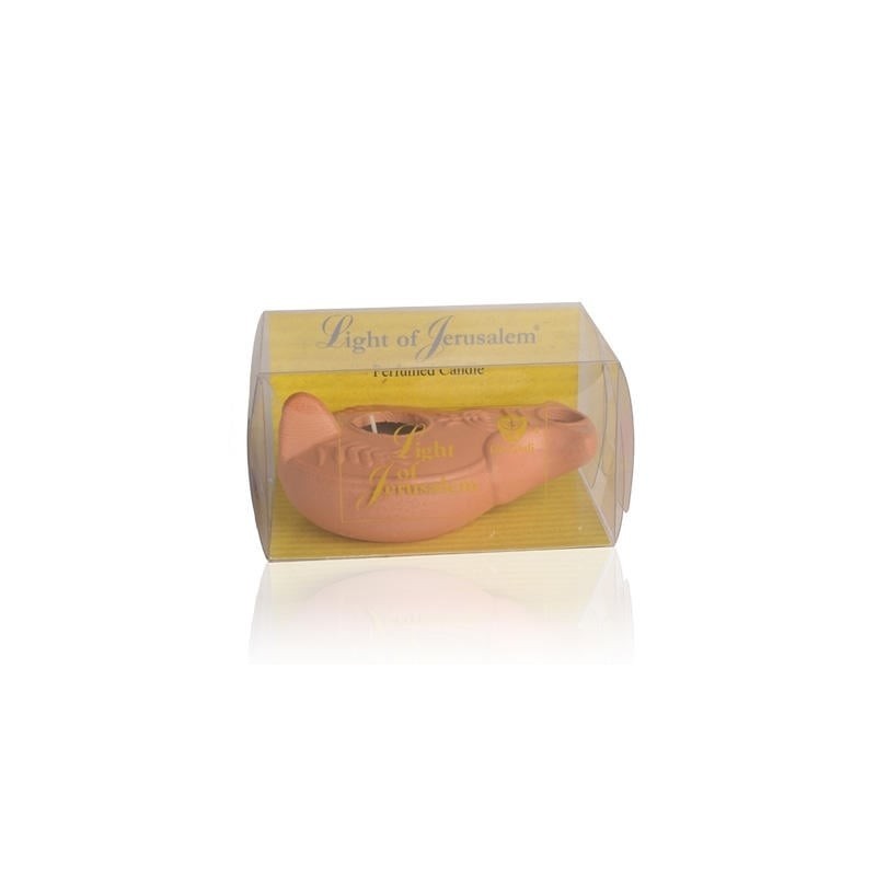 Light of Jerusalem Scented Candle in Clay Lamp Holder - Natural