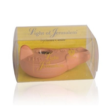 Light of Jerusalem Scented Candle in Clay Lamp Holder - Natural