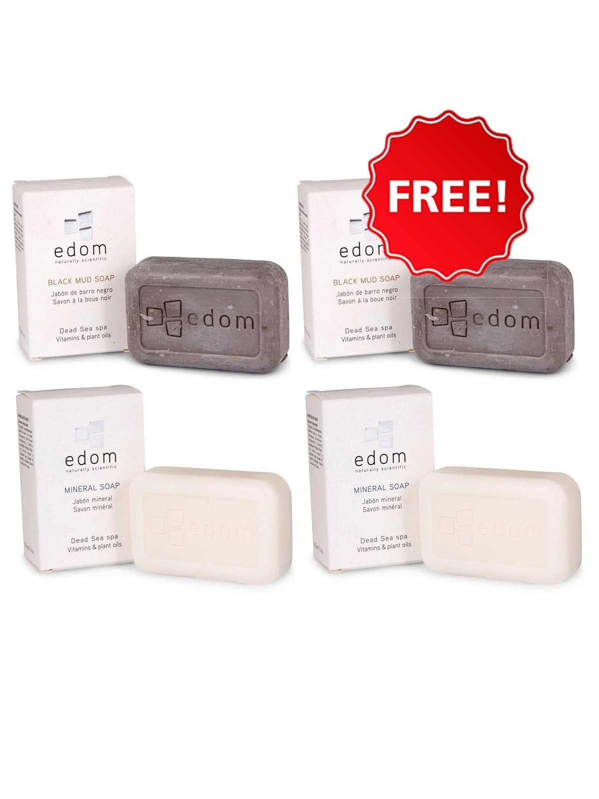 Edom Dead Sea Soap Value Pack: 2 Black Mud Soaps and 2 Mineral Soaps