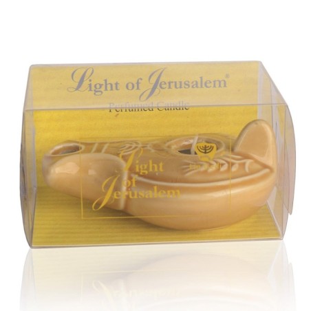 Light of Jerusalem Scented Candle in Clay Lamp Holder - Brown