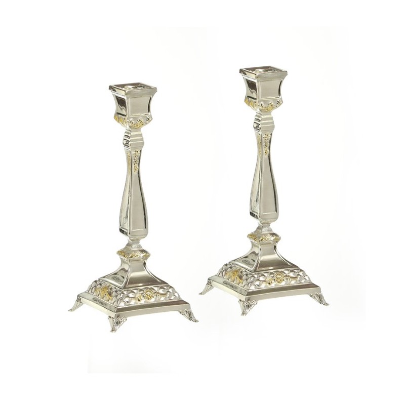 Silver Plated Shabbat Candlesticks with ... | Traditional Candlesticks