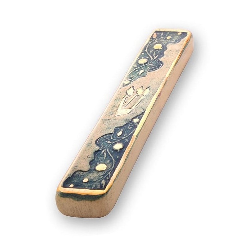 Art in Clay Handmade Pomegranate Ceramic Mezuzah with 24K Gold
