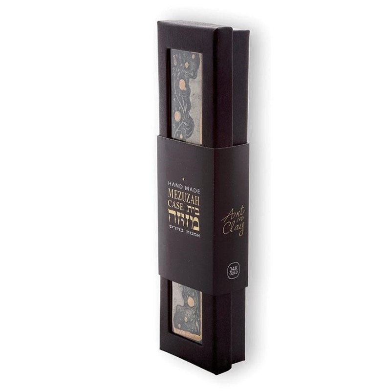 Art in Clay Handmade Pomegranate Ceramic Mezuzah with 24K Gold
