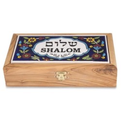Shalom: Olive Wood & Armenian Ceramic Jewelry Box