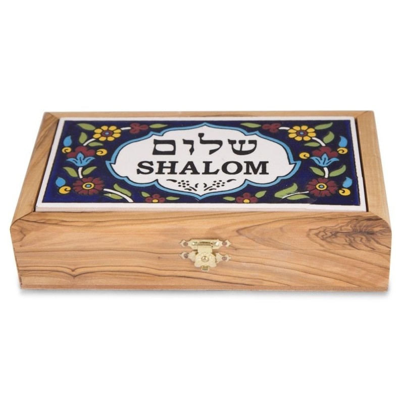 Shalom: Olive Wood & Armenian Ceramic Jewelry Box