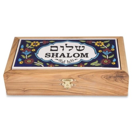 Shalom: Olive Wood & Armenian Ceramic Jewelry Box