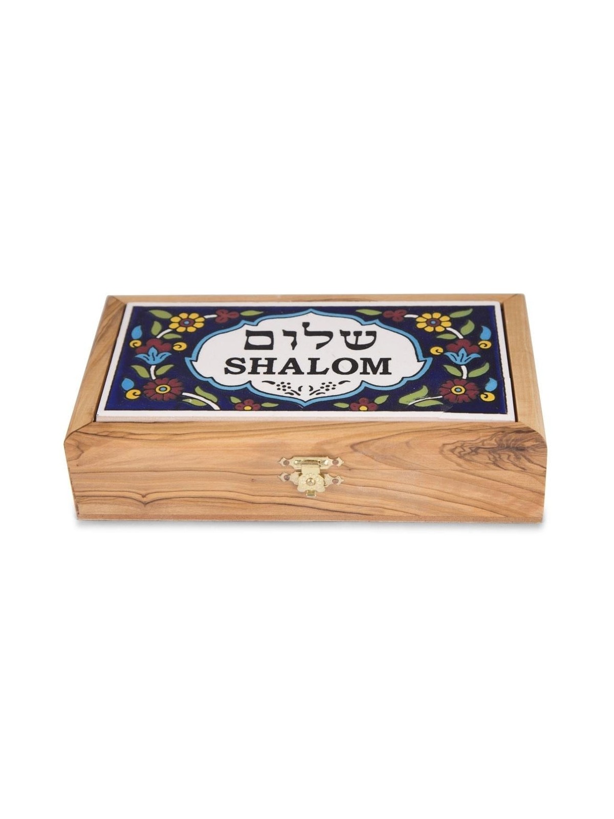 Shalom: Olive Wood & Armenian Ceramic Jewelry Box