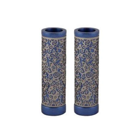 Yair Emanuel Cylinder Candlesticks Floral Pomegranat... | Candlesticks