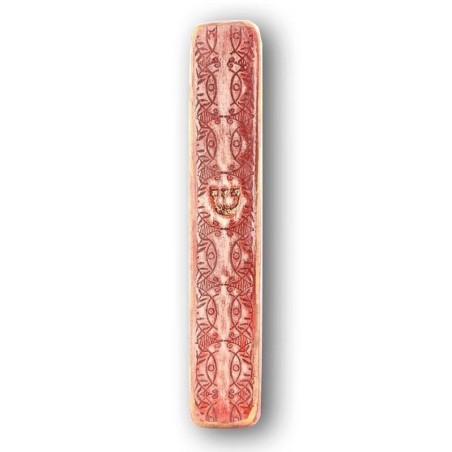 Art in Clay Handmade Bezalel Pattern Ceramic Mezuzah with 24K Gold