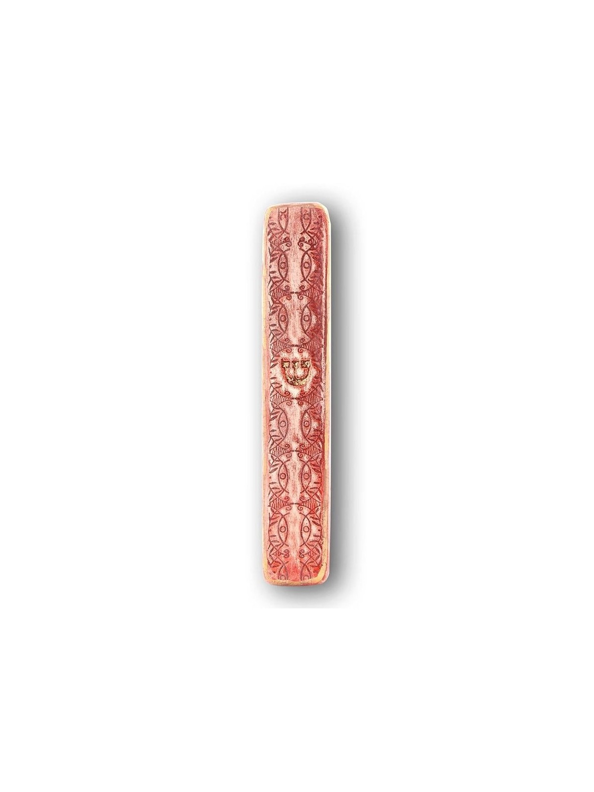 Art in Clay Handmade Bezalel Pattern Ceramic Mezuzah with 24K Gold
