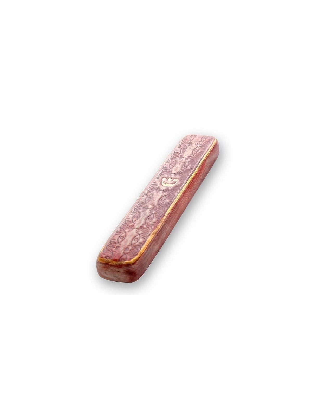 Art in Clay Handmade Bezalel Pattern Ceramic Mezuzah with 24K Gold