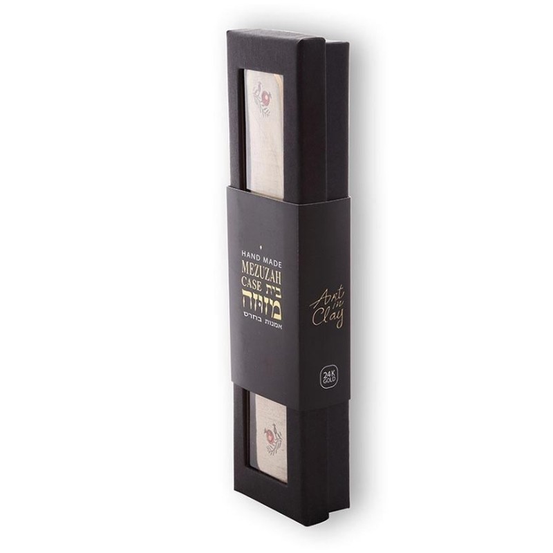 Art in Clay Handmade Prosperity Ceramic Mezuzah with 24K Gold