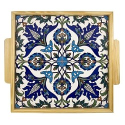 Square Wooden Tray. Armenian Ceramic